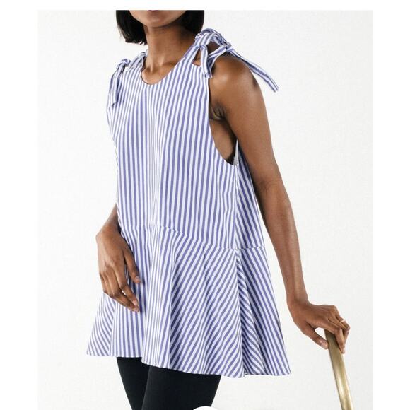 Fabiana Pigna | Beatrice Blouse Peplum Top Tie Shoulder Coquette Black Size S - Picture 4 of 6